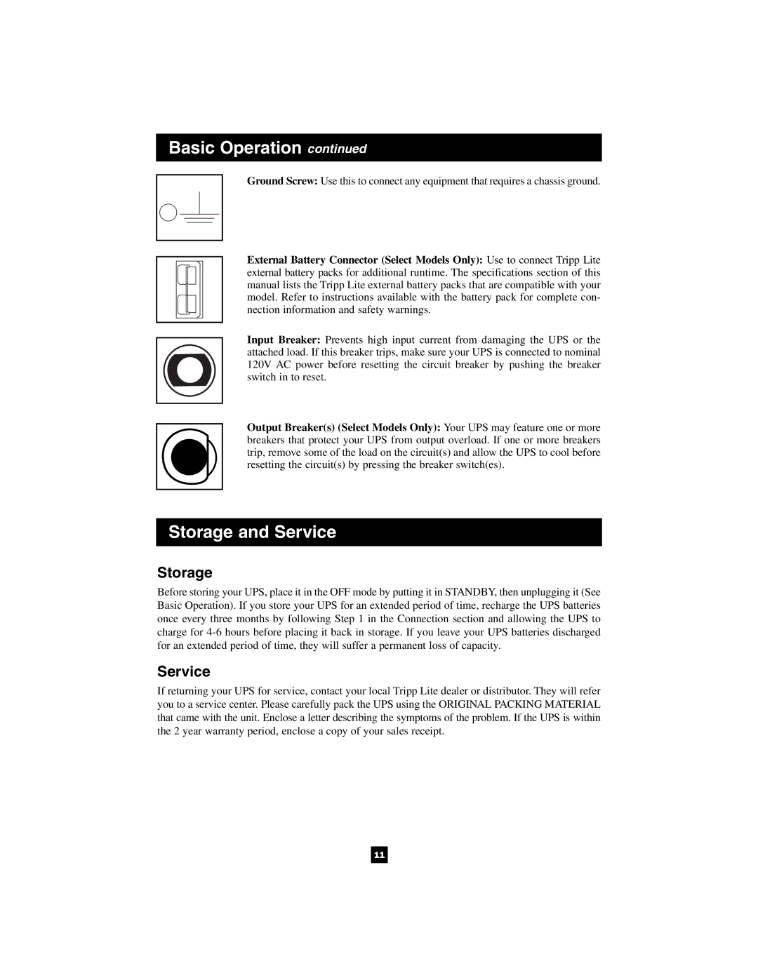 Tripp Lite 1400VA owner manual Storage, Service 