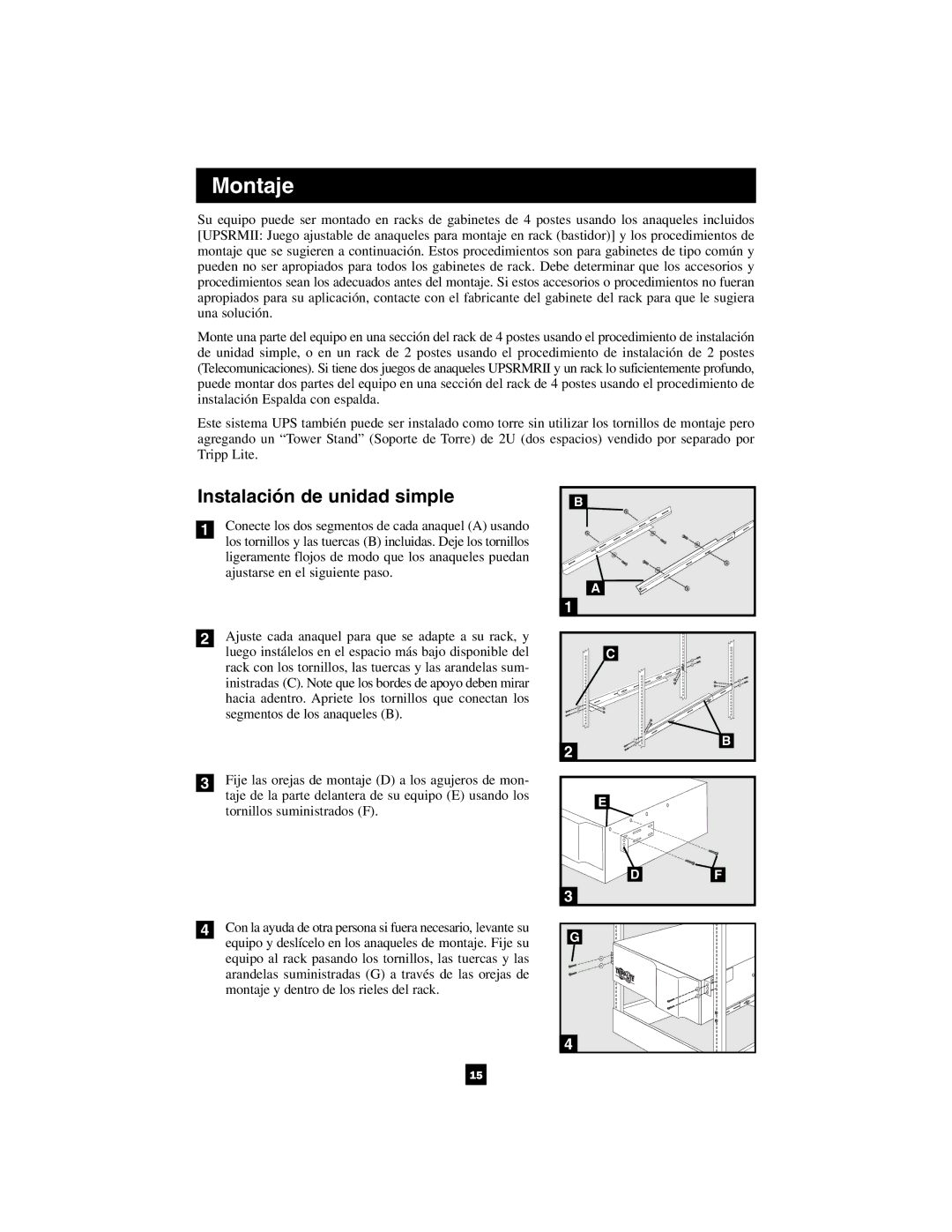 Tripp Lite 1400VA owner manual Instalación de unidad simple 