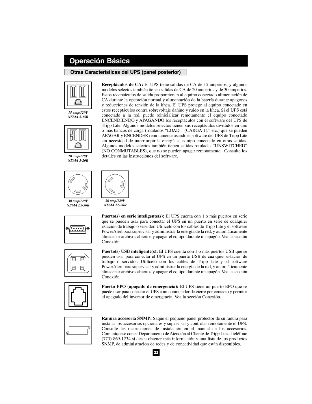 Tripp Lite 1400VA owner manual Otras Características del UPS panel posterior 