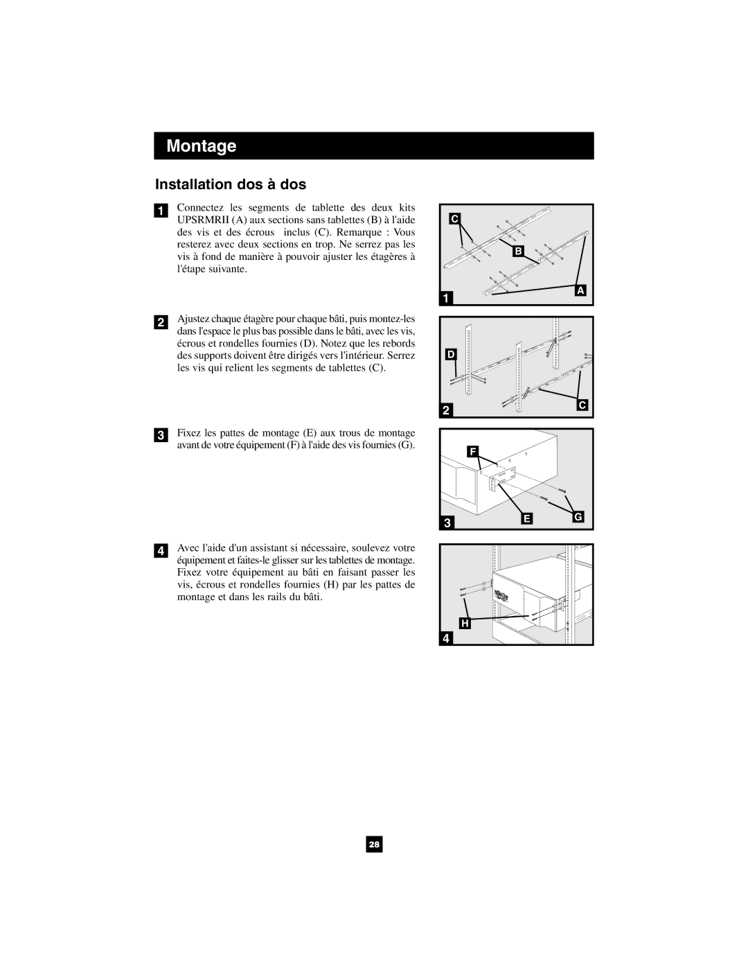 Tripp Lite 1400VA owner manual Installation dos à dos 