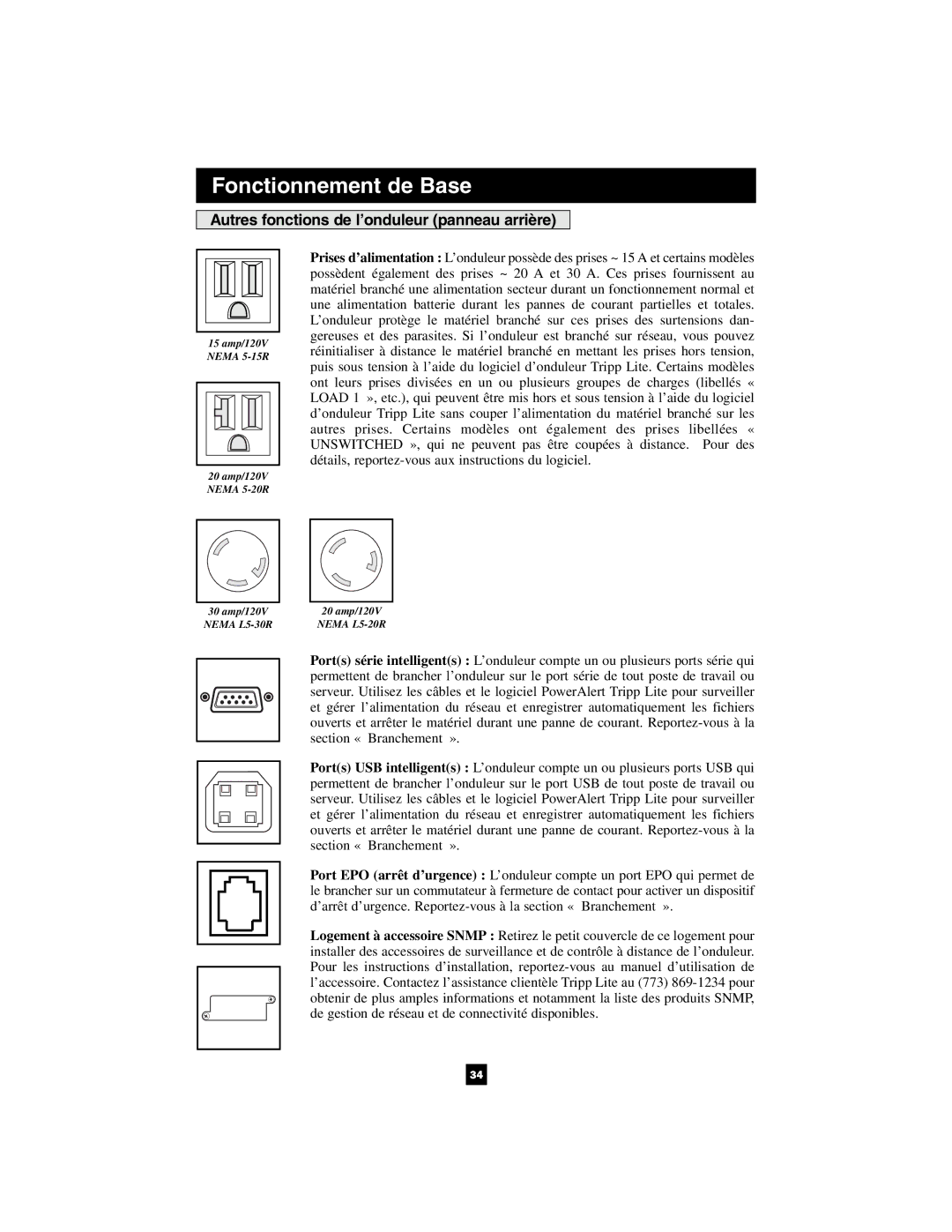 Tripp Lite 1400VA owner manual Autres fonctions de l’onduleur panneau arrière 