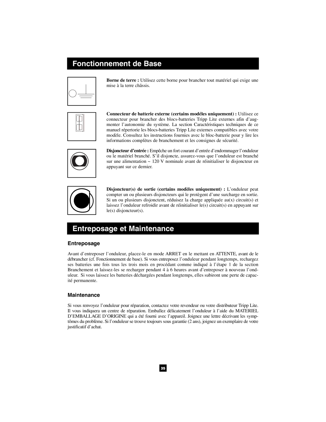 Tripp Lite 1400VA owner manual Entreposage, Maintenance 