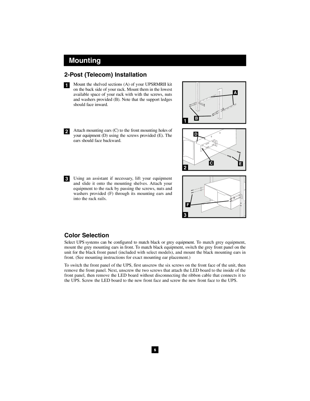 Tripp Lite 1400VA owner manual Post Telecom Installation, Color Selection 