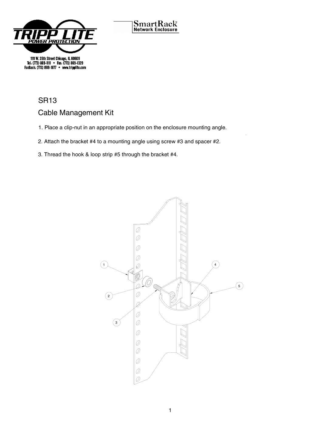 Tripp Lite 190S8FB manual SR13 Cable Management Kit 