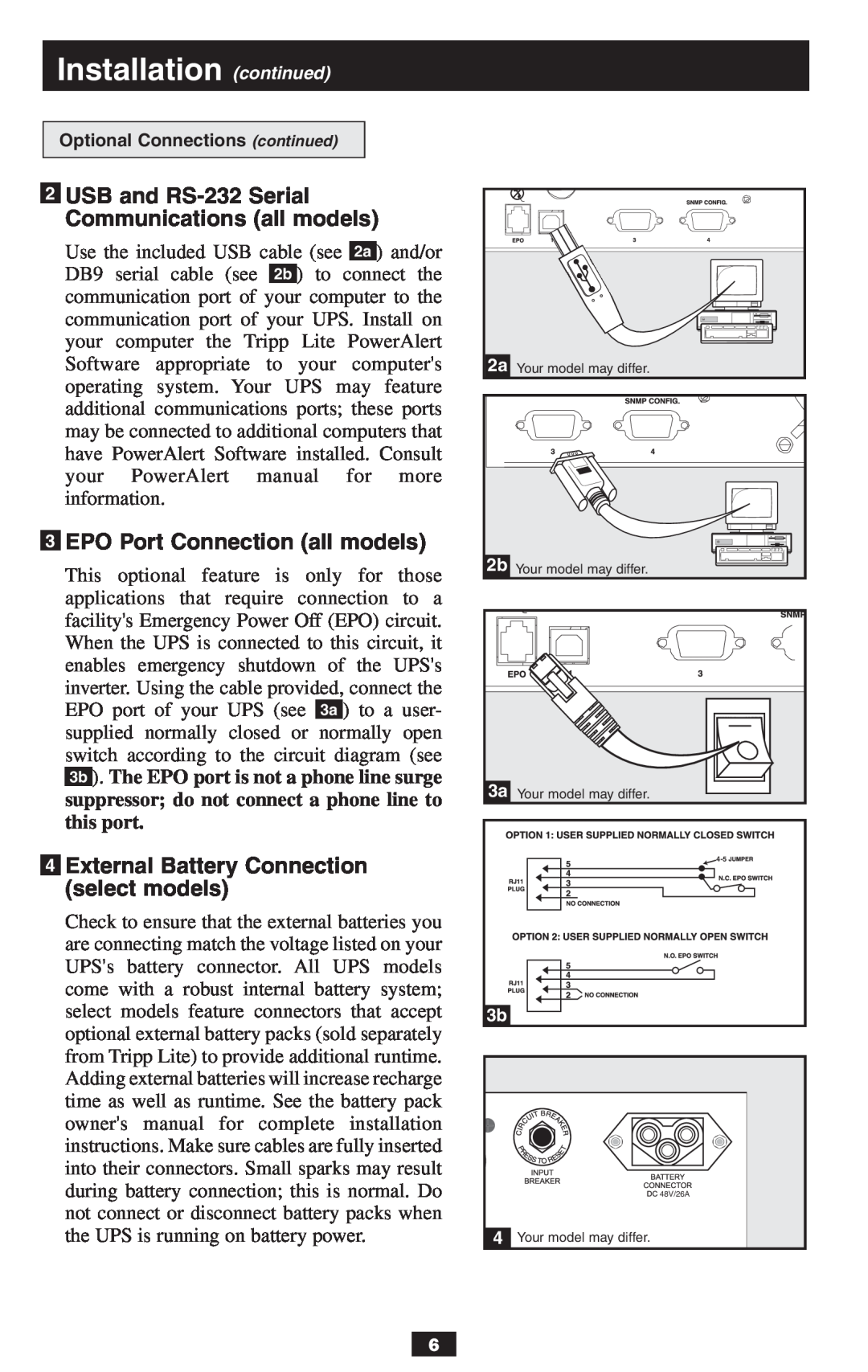 Tripp Lite 2-9USTAND USB and RS-232 Serial, Communications all models, EPO Port Connection all models, select models 