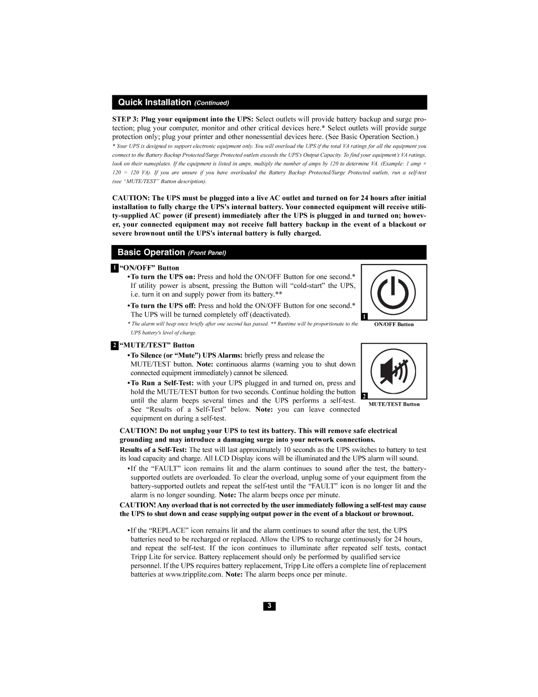 Tripp Lite 200703079 owner manual Basic Operation Front Panel, Equipment on during a self-test 