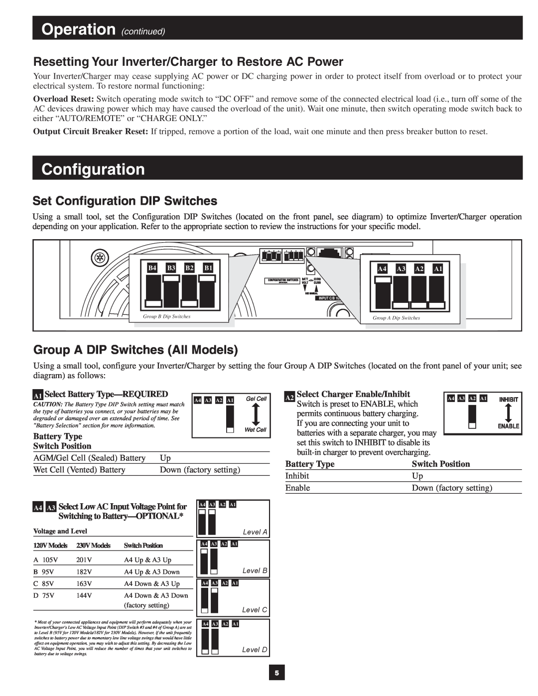 Tripp Lite 200812163 warranty Set Configuration DIP Switches, Group A DIP Switches All Models, Operation continued 