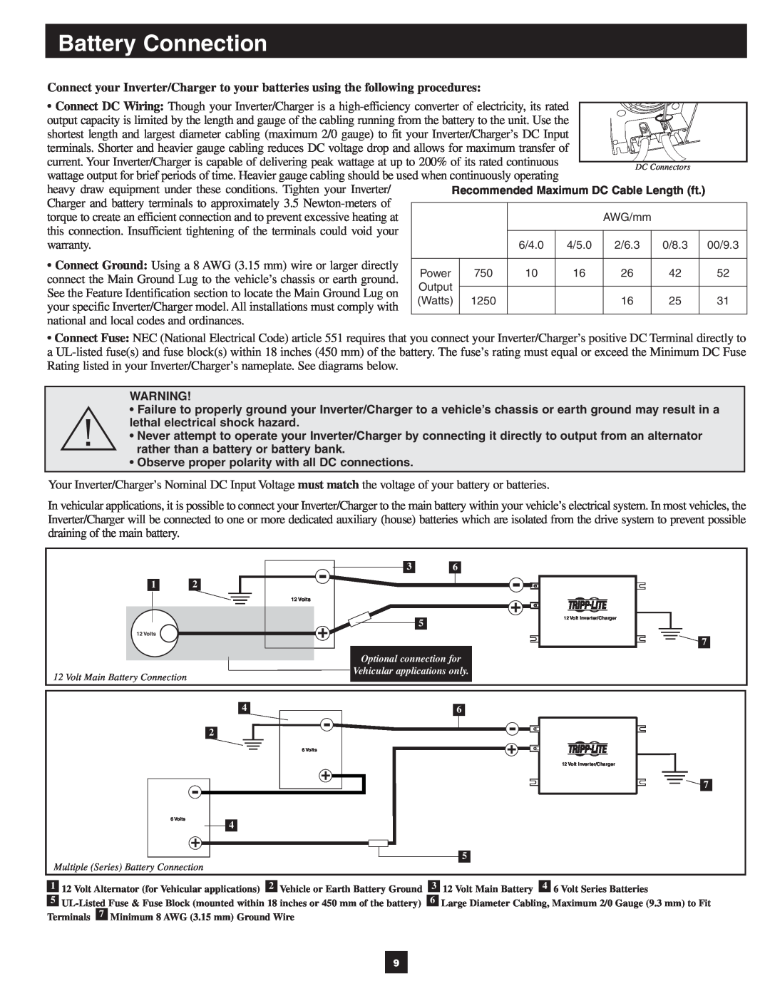 Tripp Lite 200812163 warranty Battery Connection 