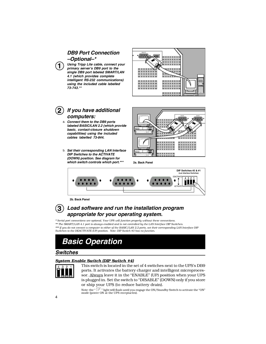 Tripp Lite 2200XLT Basic Operation, DB9 Port Connection -Optional, If you have additional computers, Switches 