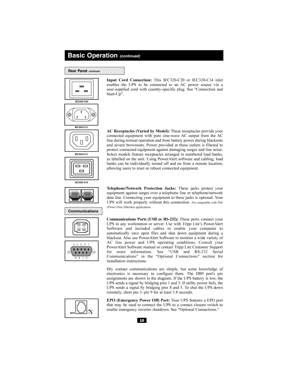 Tripp Lite 220/230/240V Input/Output owner manual Communications 