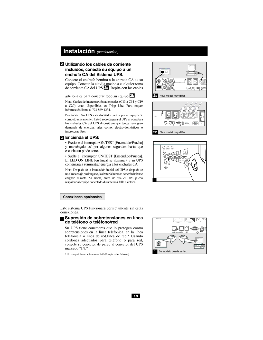 Tripp Lite 220/230/240V Input/Output owner manual Encienda el UPS, Conexiones opcionales 