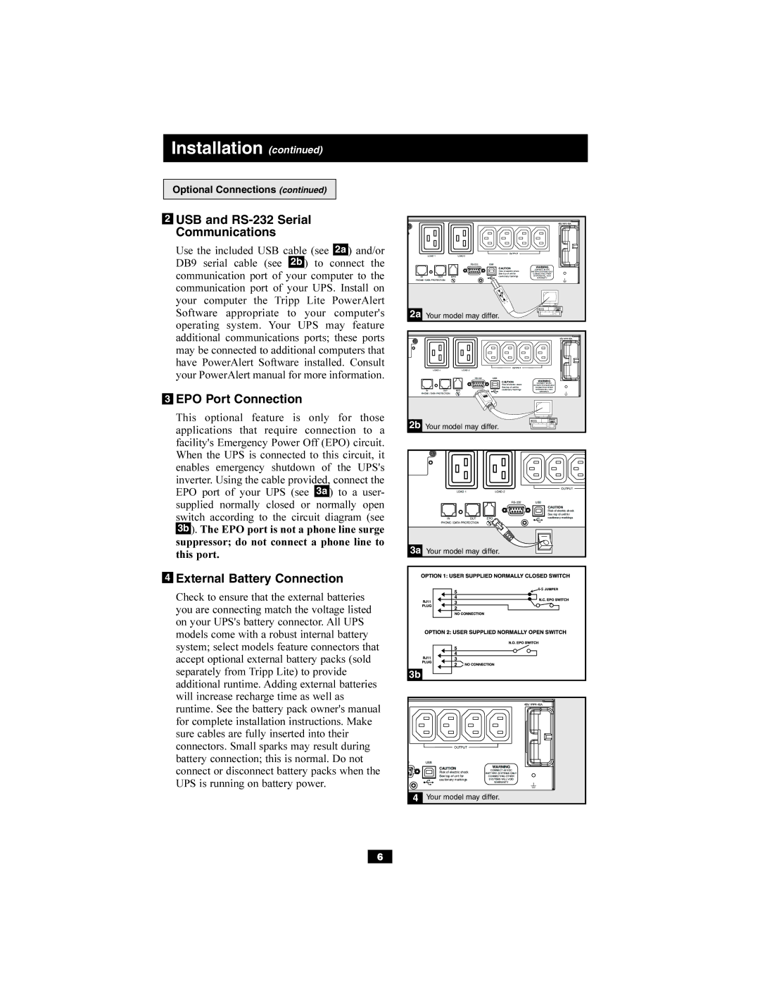 Tripp Lite 220/230/240V Input/Output owner manual USB and RS-232 Serial Communications, EPO Port Connection 