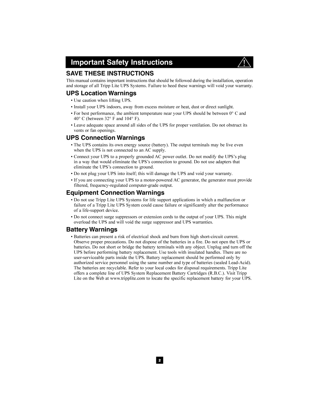 Tripp Lite 220/230/240V Pure Sine Wave Input/Output owner manual Important Safety Instructions, UPS Location Warnings 