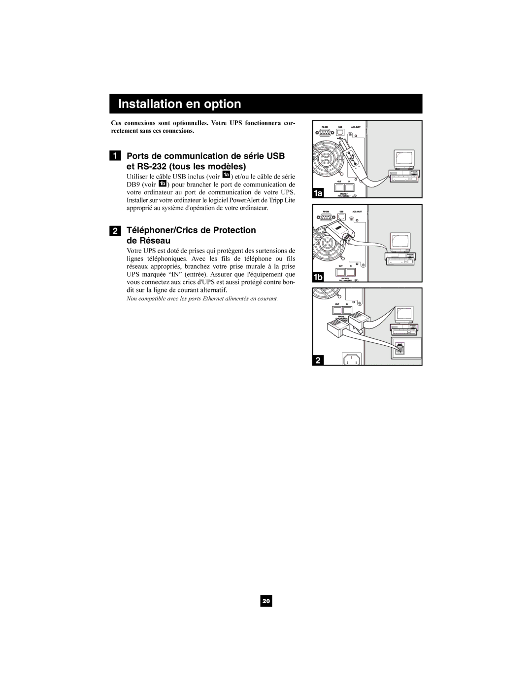 Tripp Lite 220/230/240V Pure Sine Wave Input/Output Installation en option, Téléphoner/Crics de Protection De Réseau 