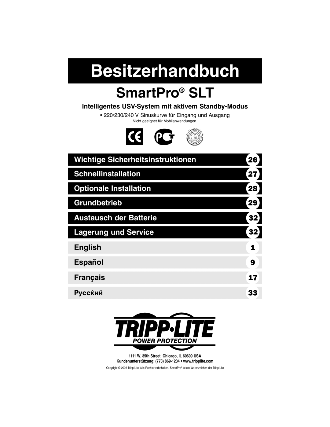 Tripp Lite 220/230/240V Pure Sine Wave Input/Output owner manual Besitzerhandbuch 