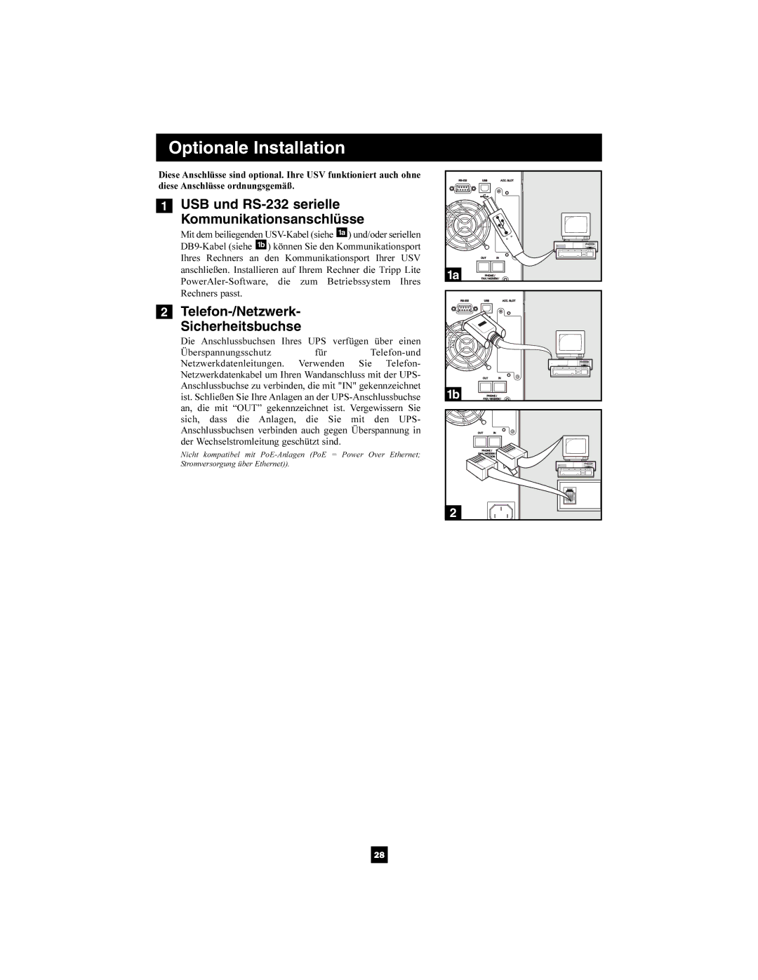 Tripp Lite 220/230/240V Pure Sine Wave Input/Output owner manual USB und RS-232 serielle Kommunikationsanschlüsse 