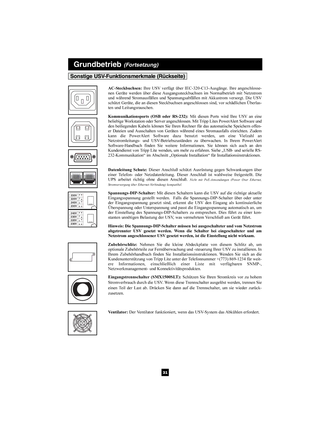 Tripp Lite 220/230/240V Pure Sine Wave Input/Output owner manual Sonstige USV-Funktionsmerkmale Rückseite 