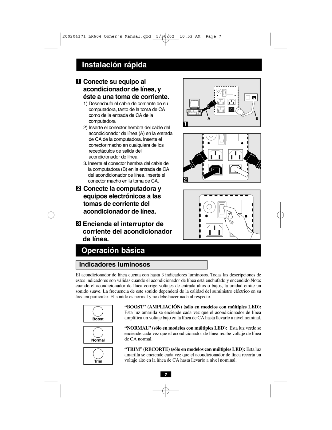 Tripp Lite 230V owner manual Indicadores luminosos 