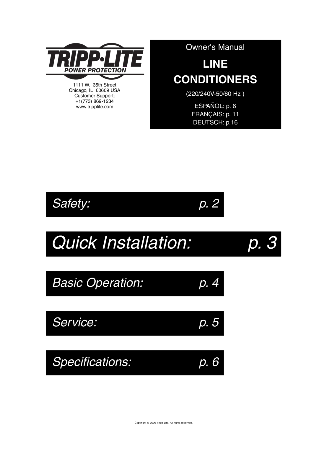 Tripp Lite 230V owner manual Quick Installation 