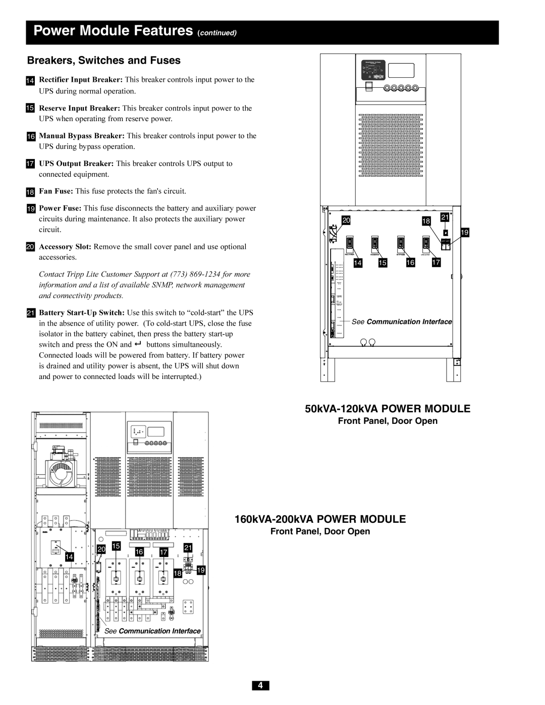 Tripp Lite 240/415V AC, 230/400V Breakers, Switches and Fuses, 50kVA-120kVA Power Module, 160kVA-200kVA Power Module 