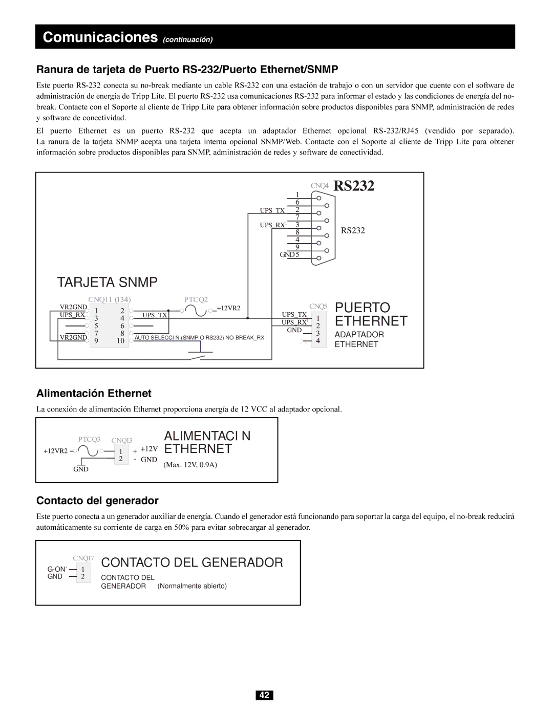 Tripp Lite 277/480V AC, 240/415V AC Comunicaciones continuación, Ranura de tarjeta de Puerto RS-232/Puerto Ethernet/SNMP 