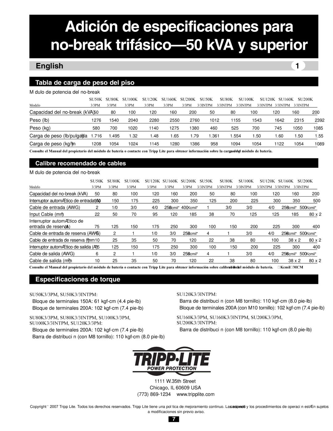 Tripp Lite 220/380V, 240/415V AC, 230/400V, 277/480V AC owner manual English 