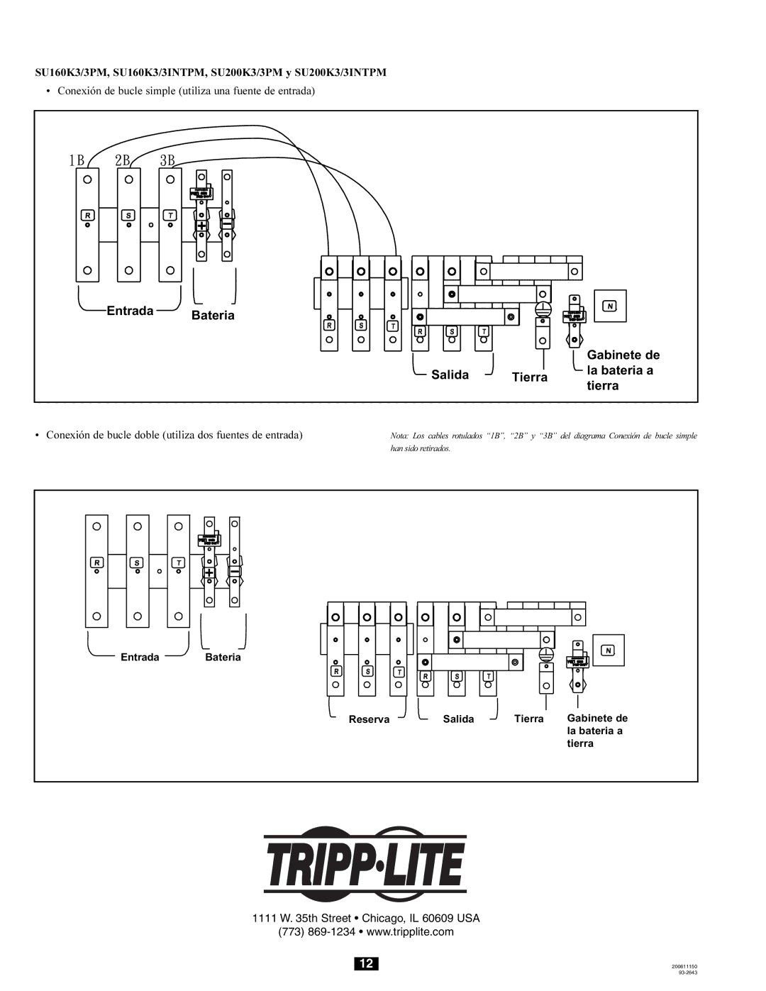 Tripp Lite 240/415V AC, 230/400V, 277/480V AC, 220/380V owner manual Entrada Bateria Reserva Salida Tierra 