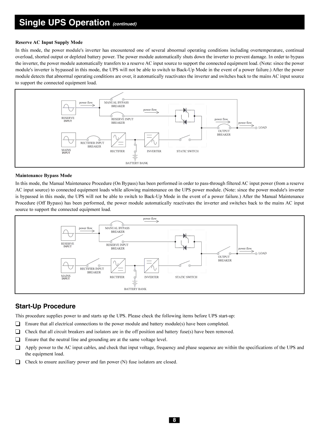 Tripp Lite 240/415V AC, 230/400V, 277/480V AC, 220/380V owner manual Start-Up Procedure 