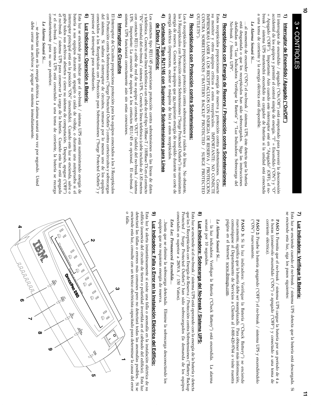 Tripp Lite 280 owner manual Controles 