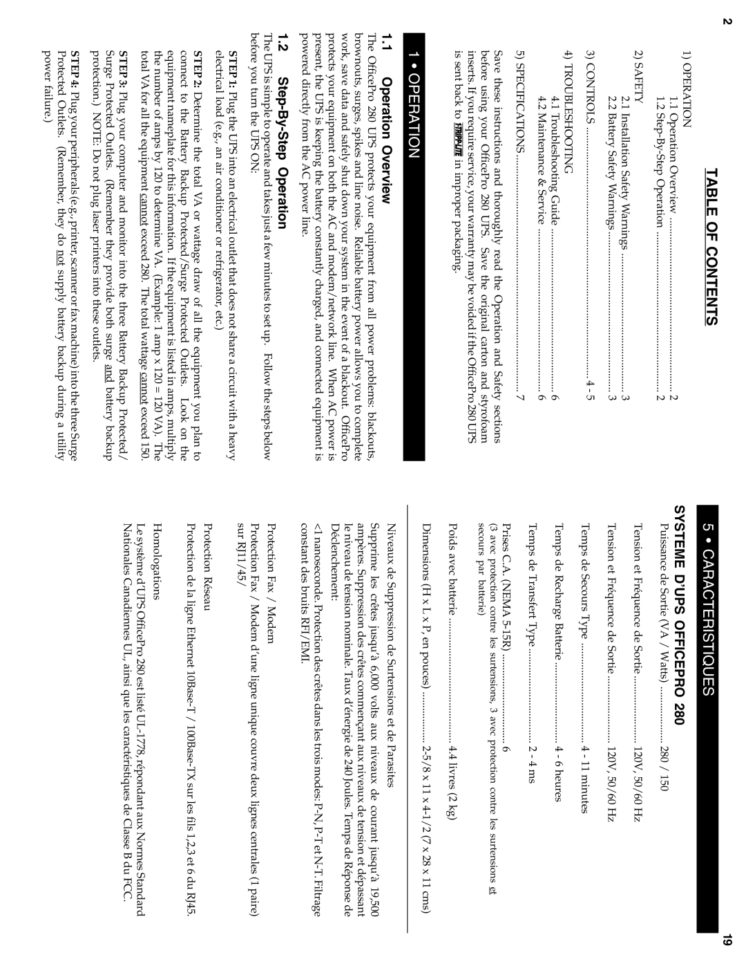 Tripp Lite 280 owner manual Table of Contents 