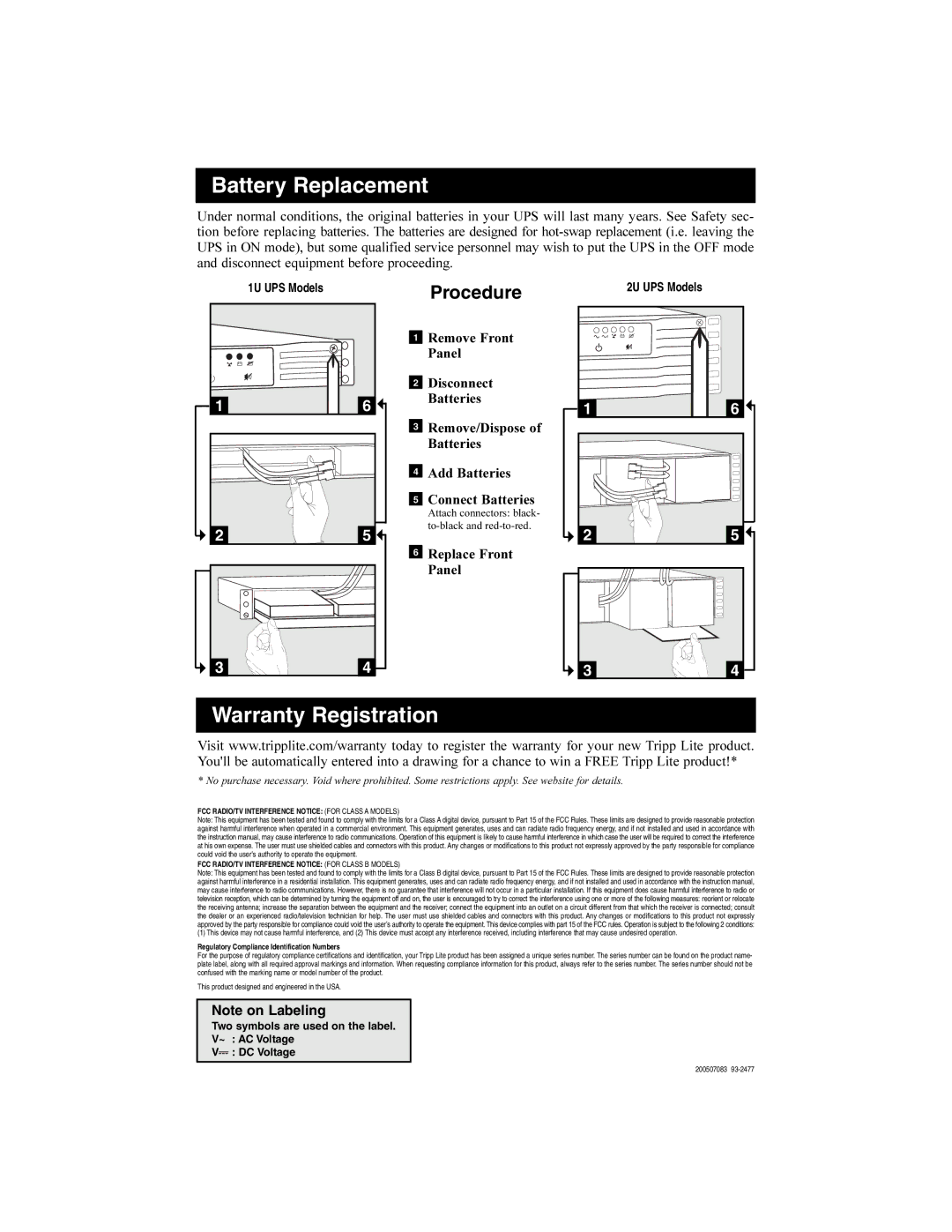 Tripp Lite 2POSTRMKITWM owner manual Procedure, Regulatory Compliance Identification Numbers 