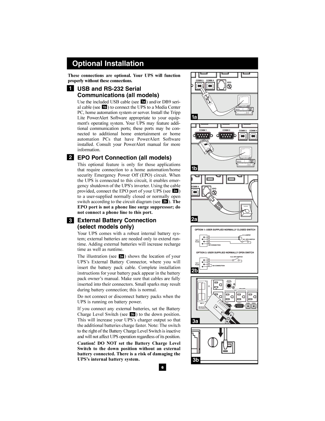 Tripp Lite 2POSTRMKITWM owner manual USB and RS-232 Serial Communications all models, EPO Port Connection all models 