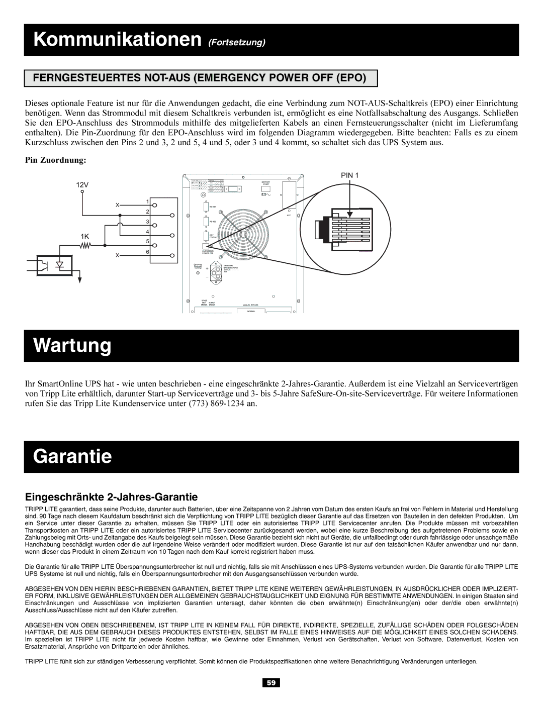 Tripp Lite 3-Phase 10kVA Wartung, Ferngesteuertes NOT-AUS Emergency Power OFF EPO, Eingeschränkte 2-Jahres-Garantie 