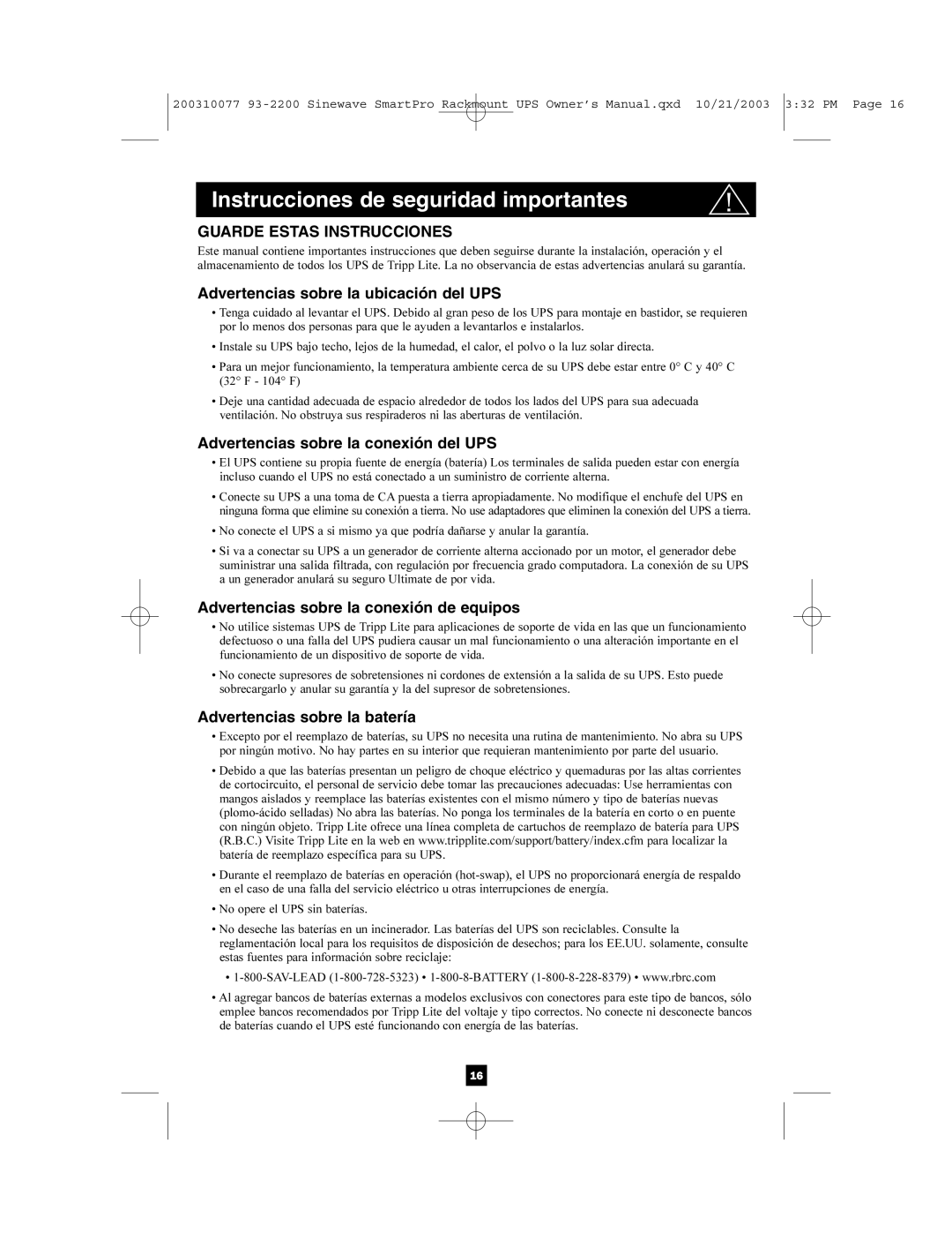 Tripp Lite 525, 350 owner manual Instrucciones de seguridad importantes, Advertencias sobre la ubicación del UPS 