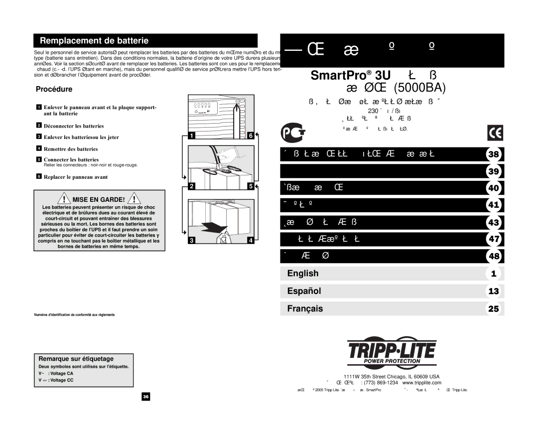 Tripp Lite 3U Rackmount Procédure, Mise EN Garde, Remarque sur étiquetage, Öåëåñîîáðàçíî äëÿ ïåðåäâèæíûõ ïðèìåíåíèé 