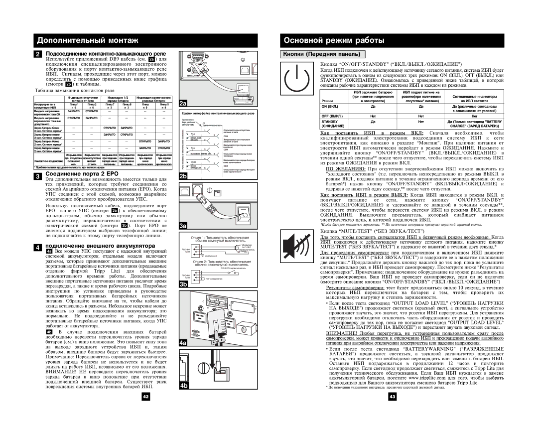 Tripp Lite 3U Rackmount owner manual Îñíîâíîé ðåæèì ðàáîòû, Ïîäñîåäèíåíèå êîíòàêòíî-çàìûêàþùåãî ðåëå 