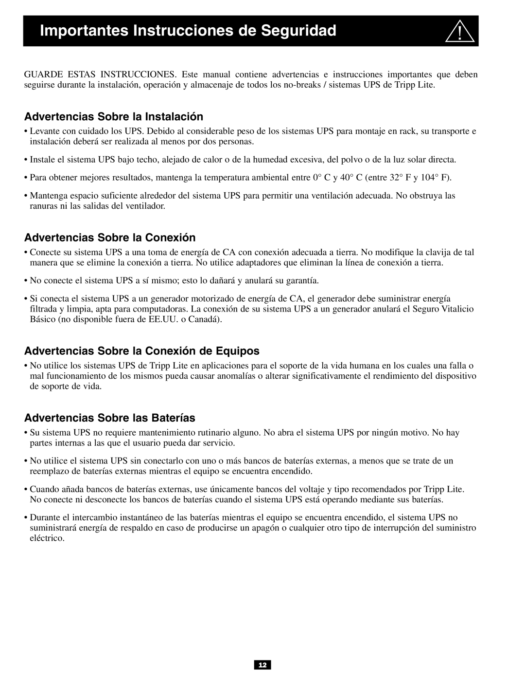 Tripp Lite 3U Importantes Instrucciones de Seguridad, Advertencias Sobre la Instalación, Advertencias Sobre la Conexión 