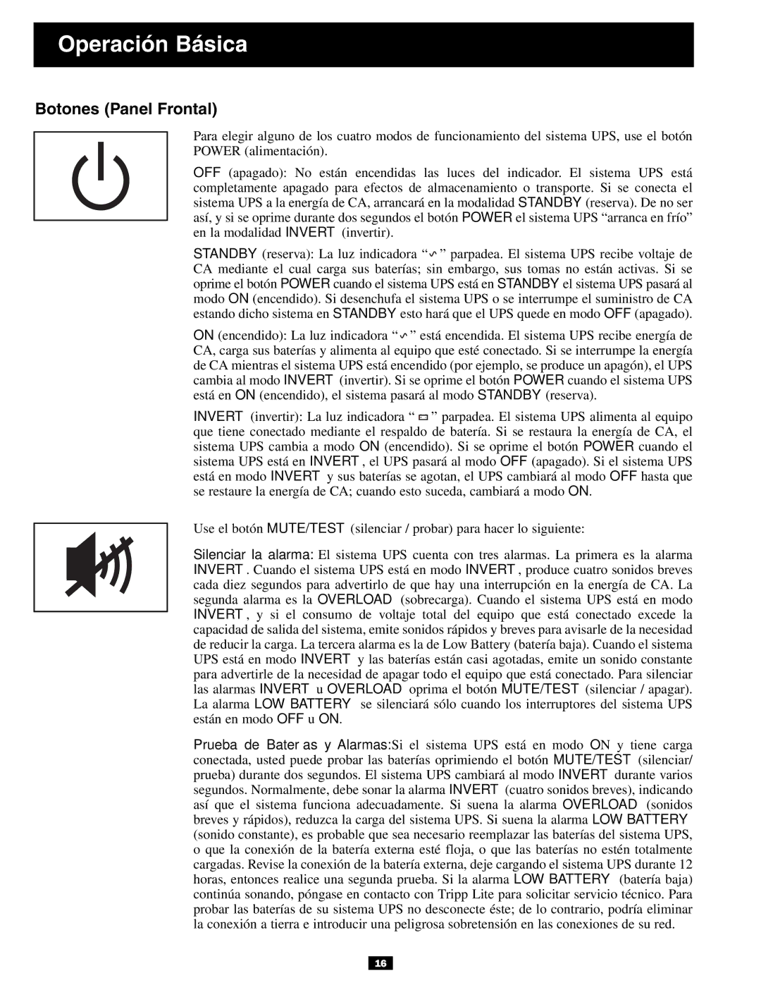 Tripp Lite 3U owner manual Operación Básica, Botones Panel Frontal 