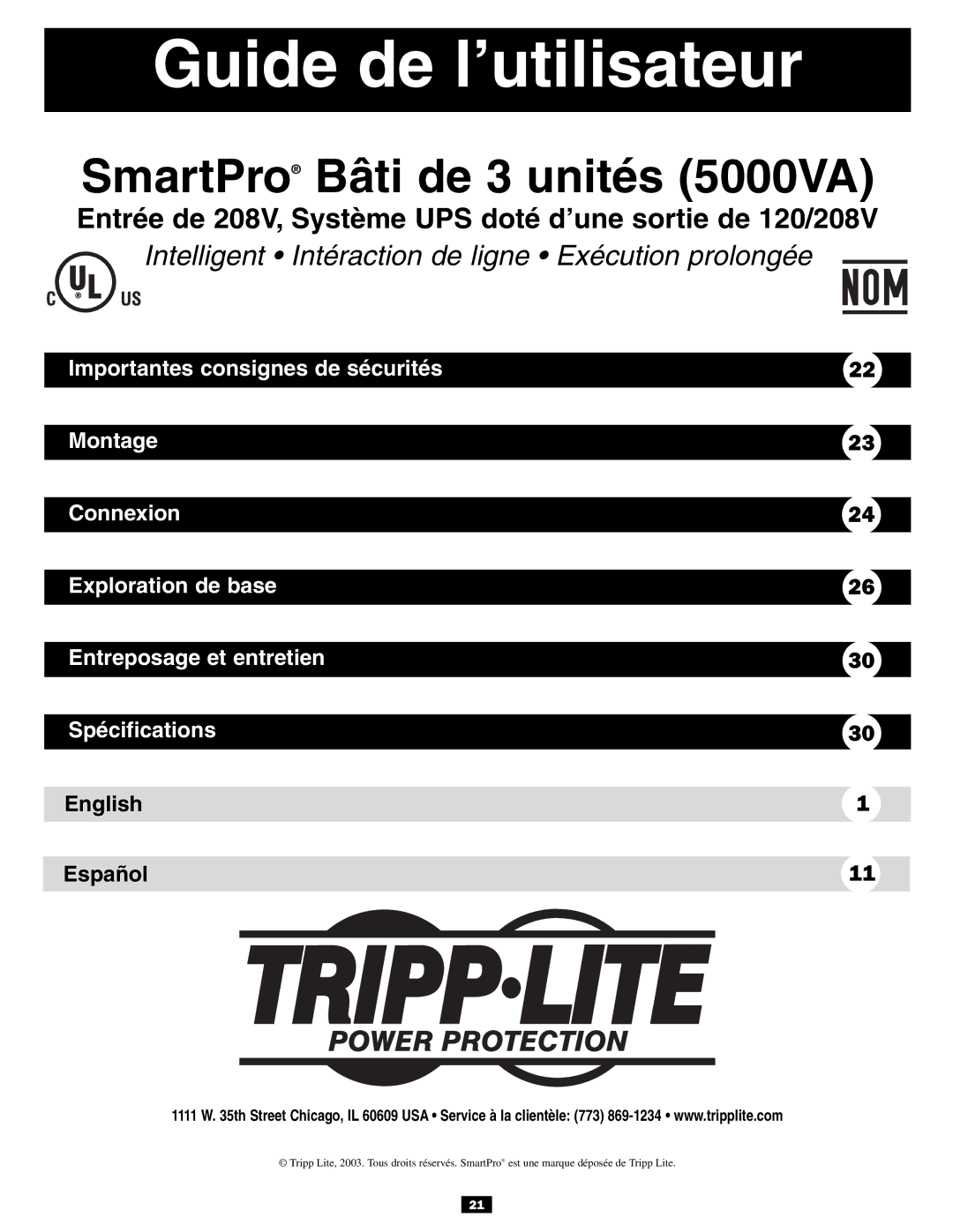 Tripp Lite 3U owner manual Guide de l’utilisateur 