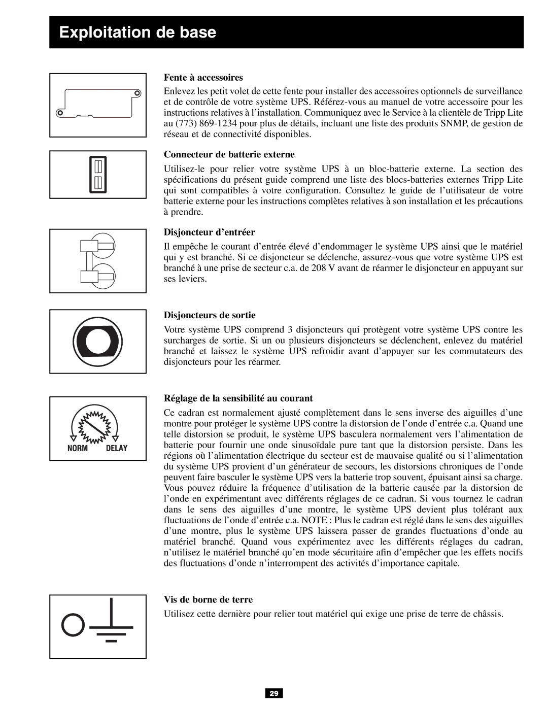 Tripp Lite 3U Fente à accessoires, Connecteur de batterie externe, Disjoncteur d’entréer, Disjoncteurs de sortie 