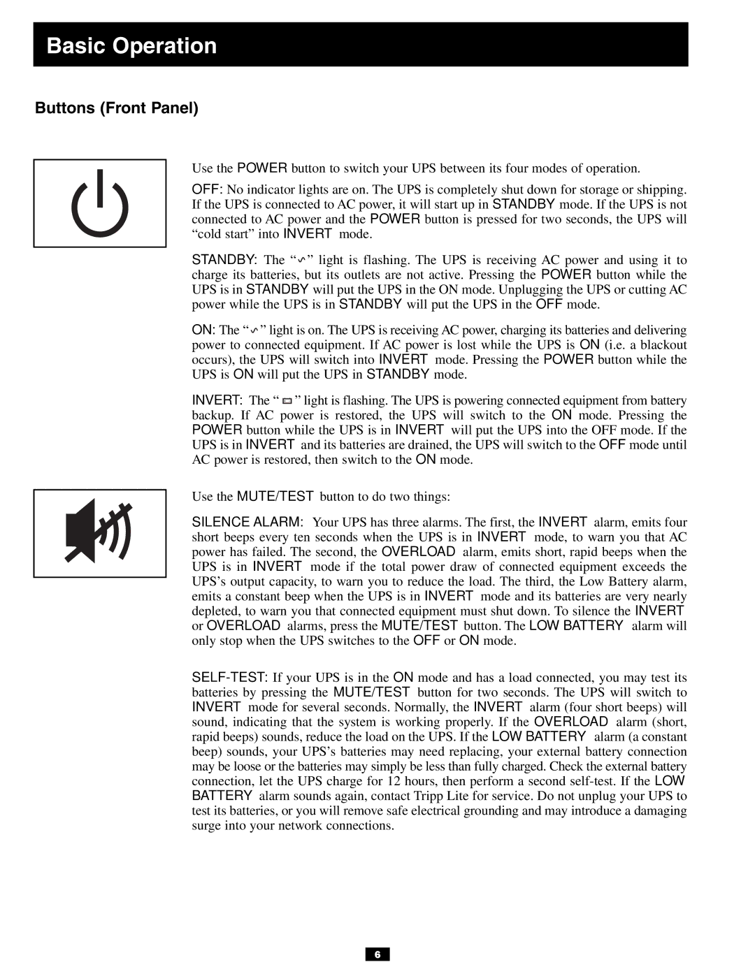 Tripp Lite 3U owner manual Basic Operation, Buttons Front Panel 