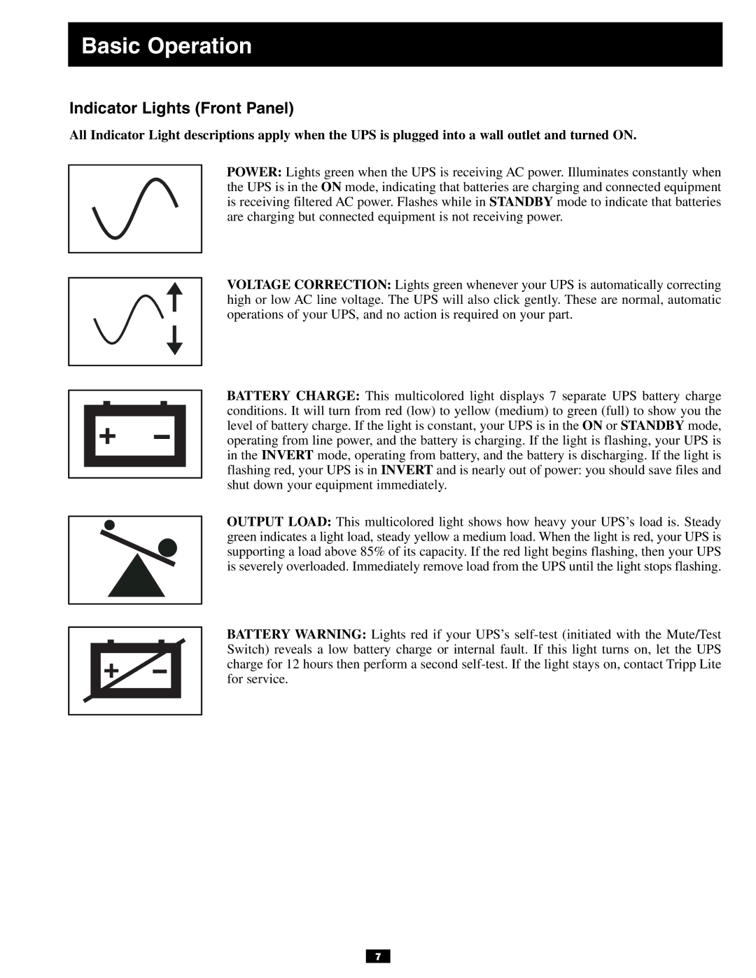 Tripp Lite 3U owner manual Indicator Lights Front Panel 