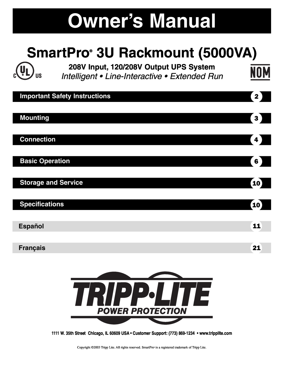 Tripp Lite warranty Model # SRFAN3U, Highlights, Description, Features, Specifications 