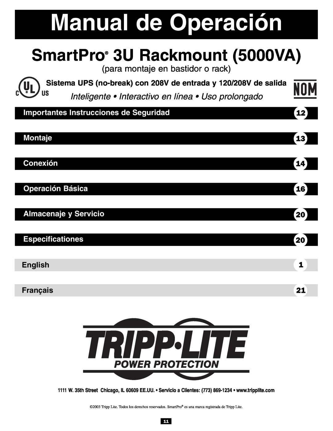 Tripp Lite 3U Manual de Operación, Importantes Instrucciones de Seguridad, Montaje, Conexión, Operación Básica, English 