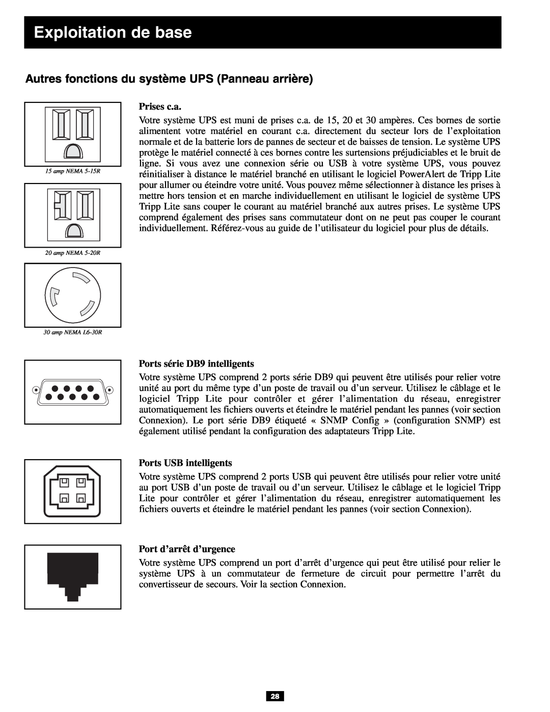 Tripp Lite 3U owner manual Autres fonctions du système UPS Panneau arrière, Prises c.a, Ports série DB9 intelligents 