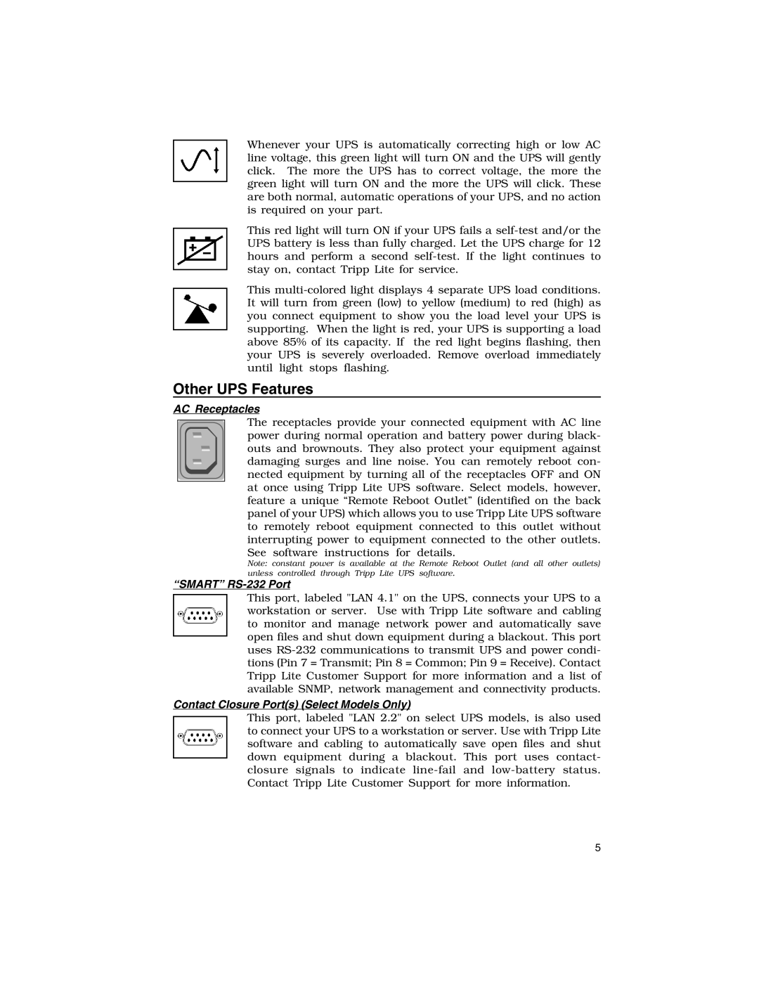 Tripp Lite 450-1400VA specifications Other UPS Features 