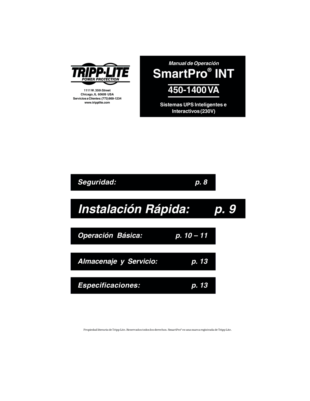 Tripp Lite 450-1400VA specifications Instalación Rápida 