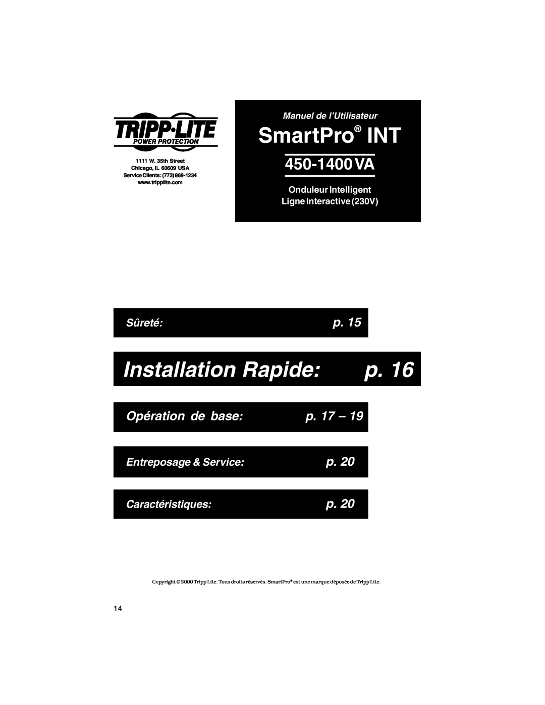 Tripp Lite 450-1400VA Installation Rapide, Opération de base, p. 17, Manuel de l’Utilisateur, SmartPro INT, 450-1400 VA 