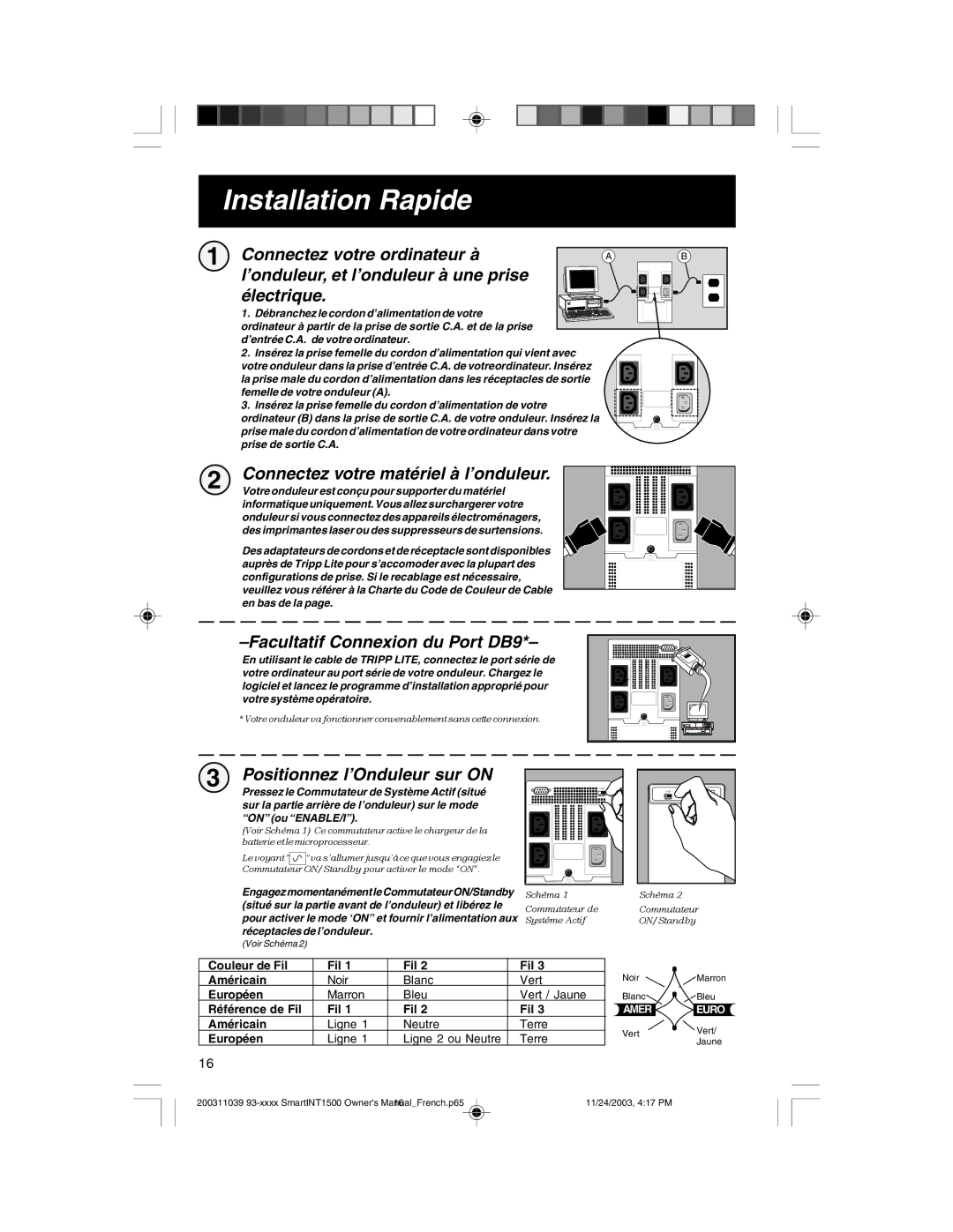 Tripp Lite 450-1500VA Installation Rapide, Connectez votre matériel à l’onduleur, Facultatif Connexion du Port DB9 