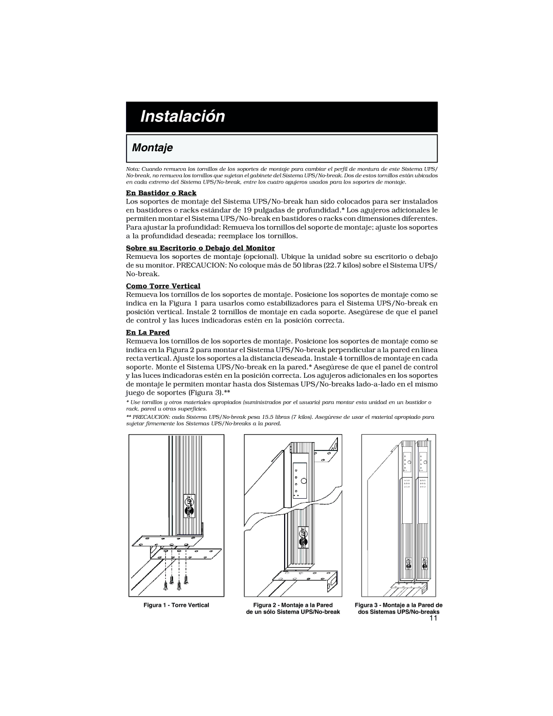 Tripp Lite 450 RT specifications Instalación, Montaje 